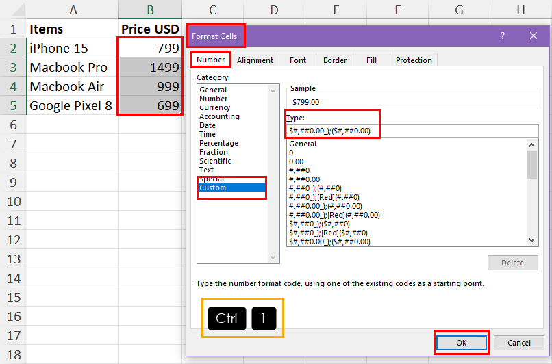 Using the Format Cells dialog