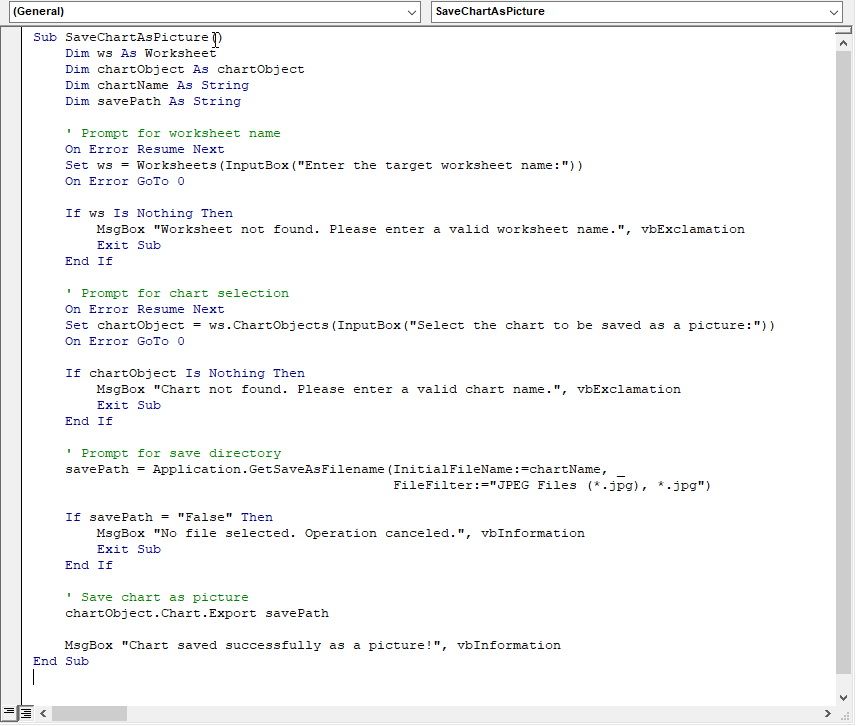 Example vba script for chart