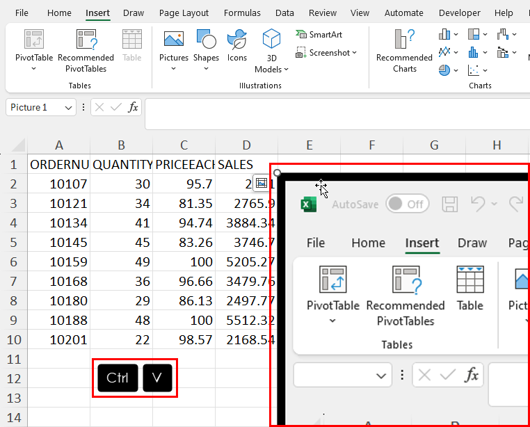 Pasting a screenshot in destination