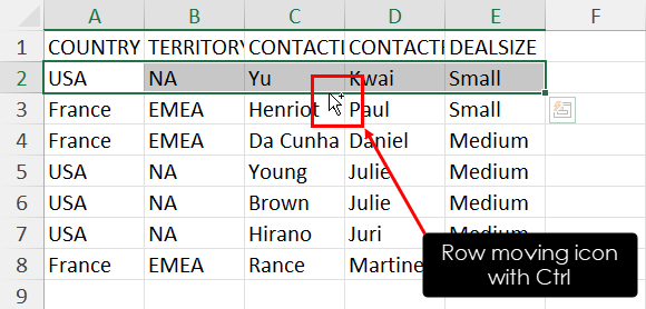 Row movement icon with Ctrl