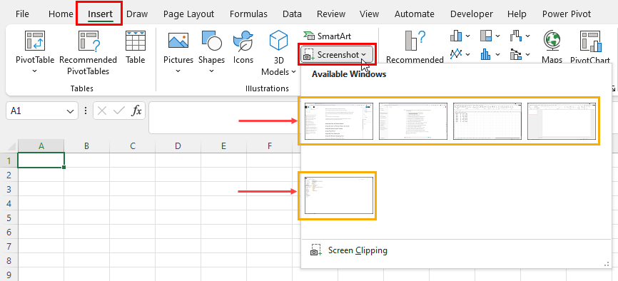 Screenshot tool of Excel