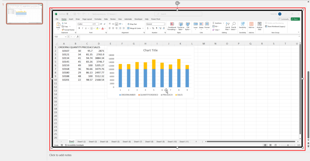 how to take a screenshot in Excel using PowerPoint