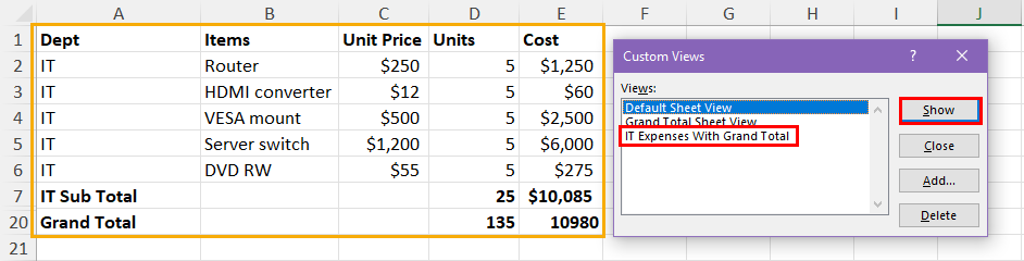 IT Expenses With Grand Total