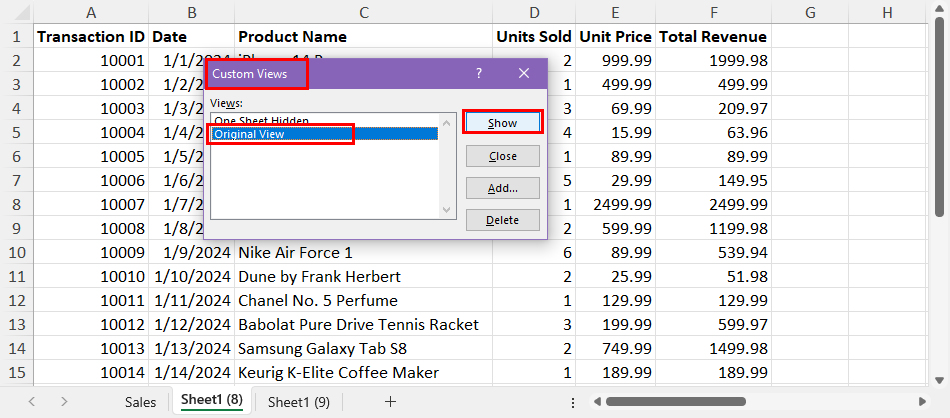 Switch back to the first custom view
