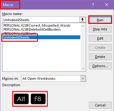 The Macro dialog box