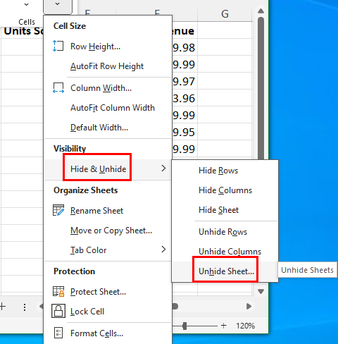 Unhide Sheet on the overflow menu