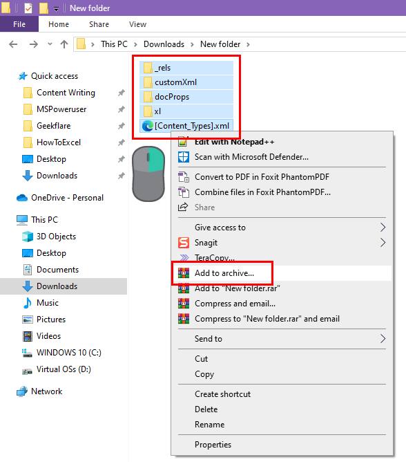 package the extracted content in a ZIP archive