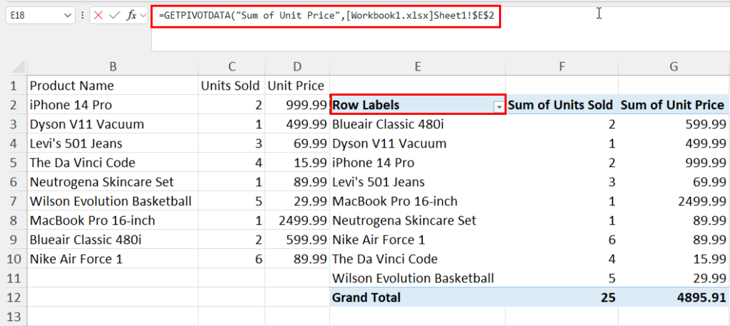Populate the PivotTable reference