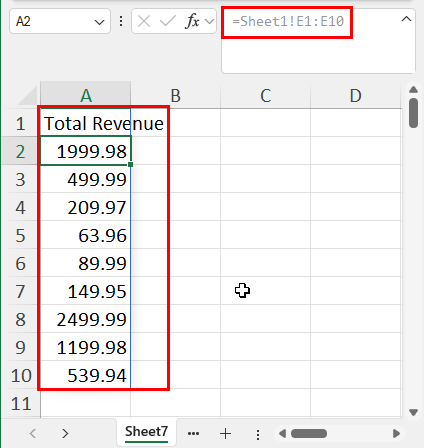 Spill range created with sheet referencing