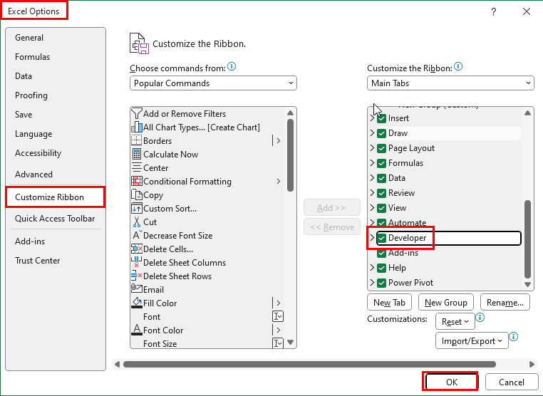 Add Developer tab