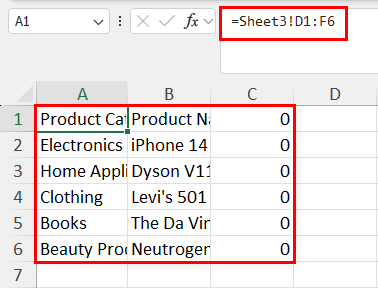 Copied data using a formula