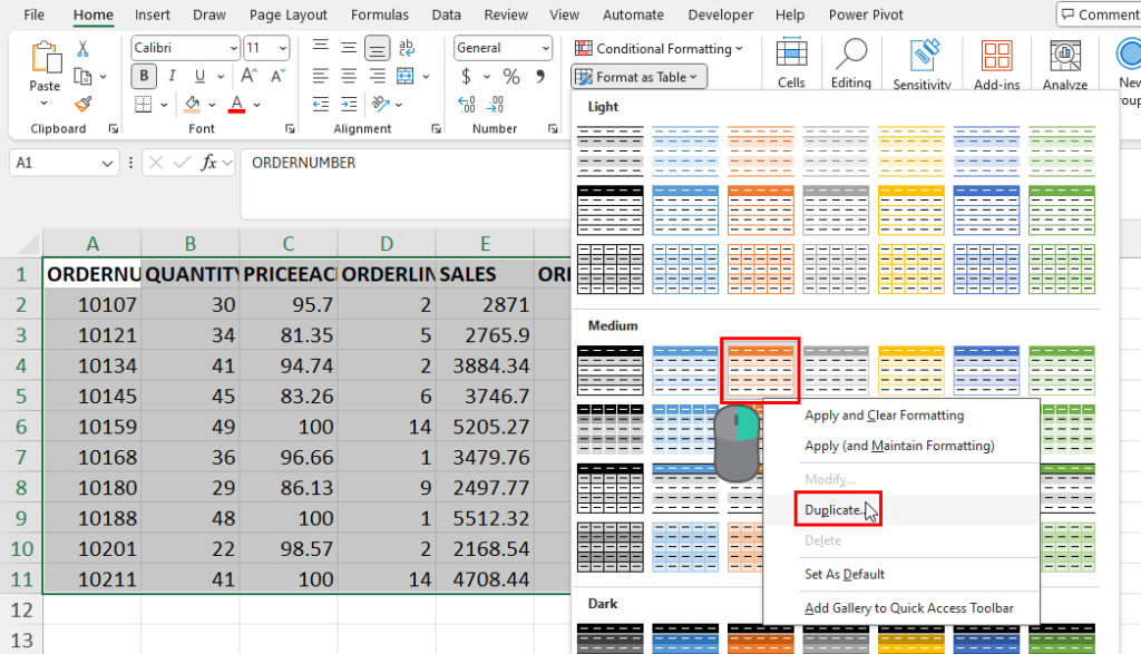 Duplicate Table Style
