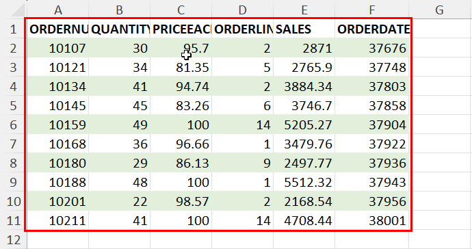 Fill alternate rows using Conditional Formatting