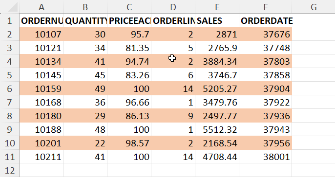 Filled every other row manually