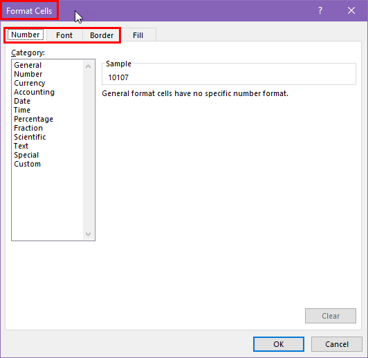 Format Cells Number tab