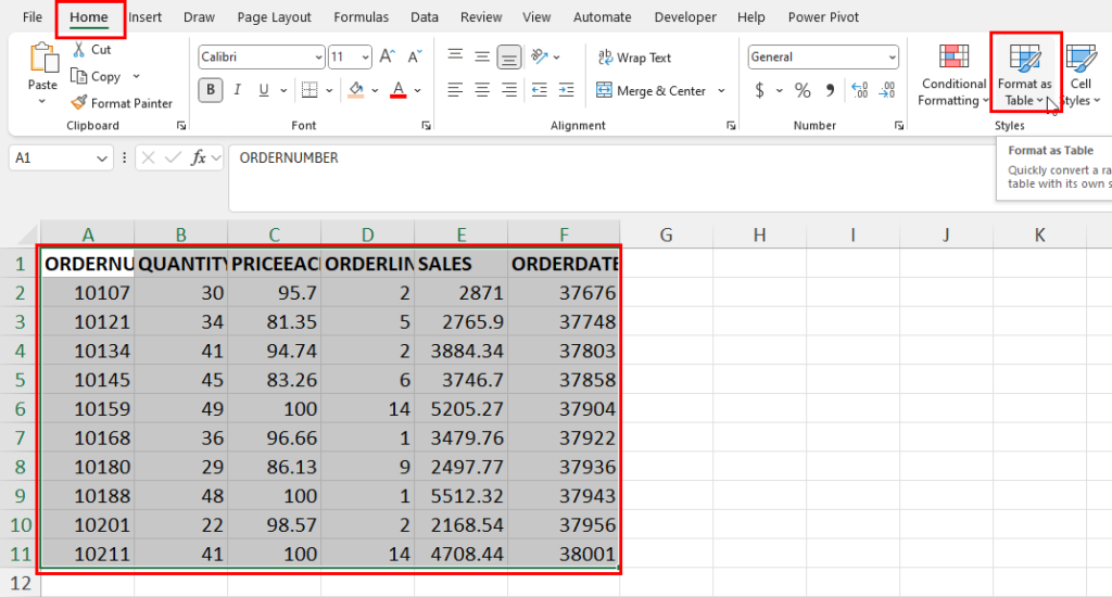 Format as Table
