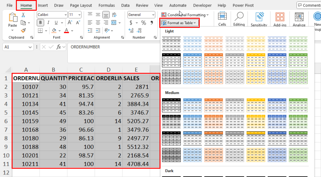 Format as Table list