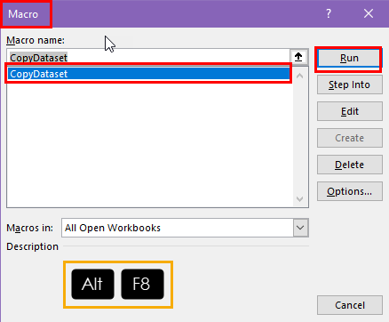 Macro dialog box