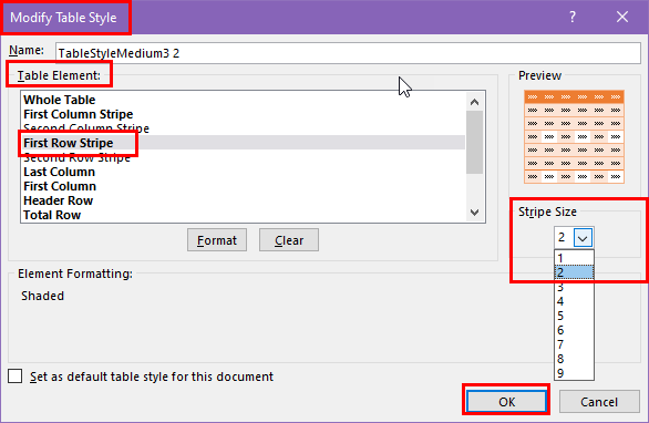 Modify Table Style