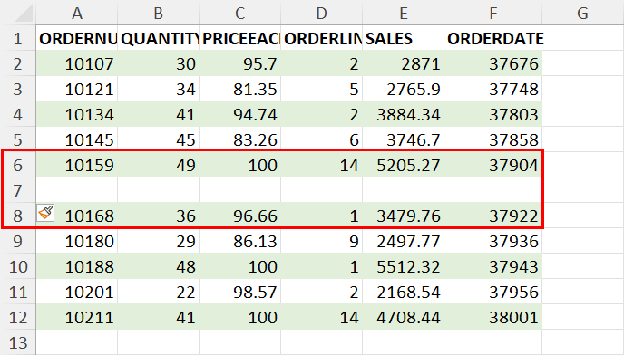 New row automatically filled