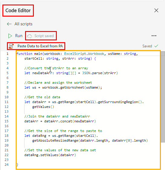 Paste Data to Excel from PA