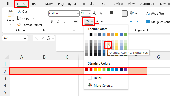 Select a color for highlighted row