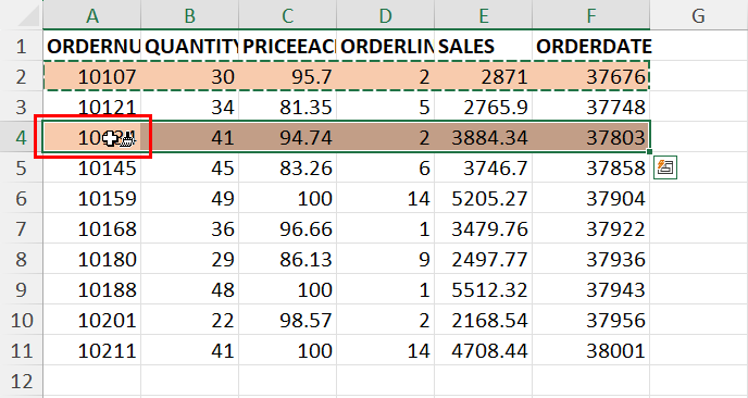 Select first cell of next row