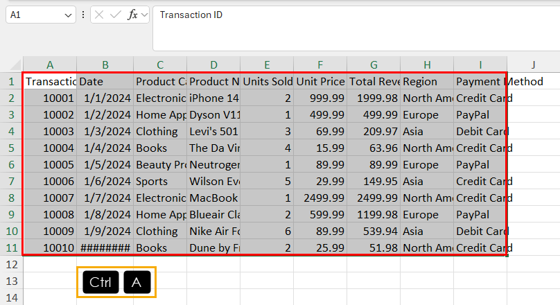 Select whole dataset