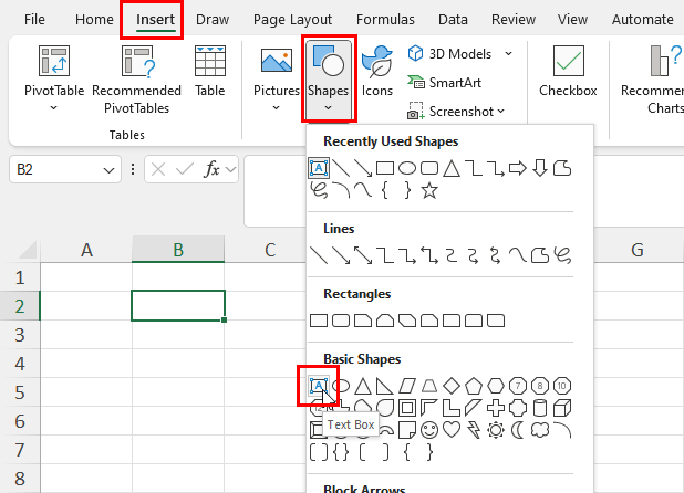 Text Box in Basic Shapes