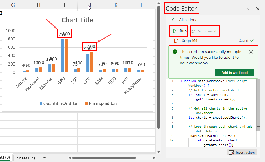 Add data labels using Office Scripts