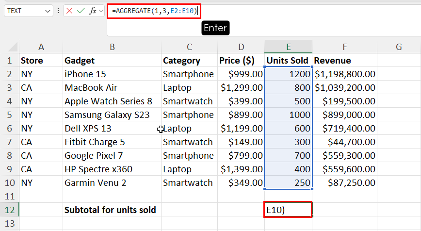 Applying an AGGREGATE function