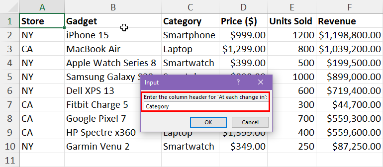 At each change in