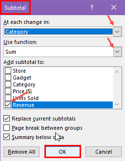 Configuring Subtotal