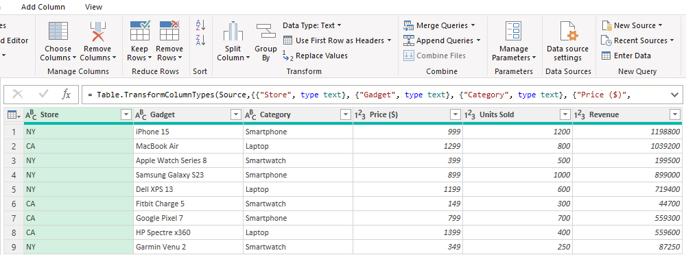 Dataset in Power Query