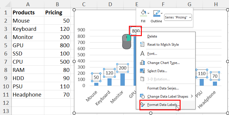 Format data labels in chart