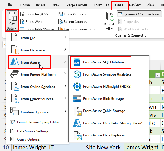 From Azure SQL DB