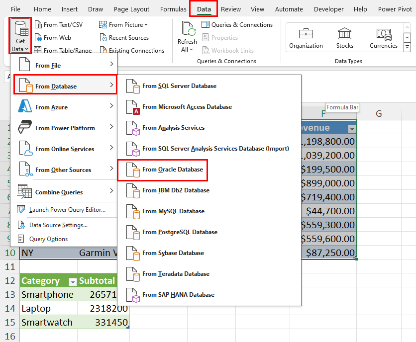 From Oracle Databases