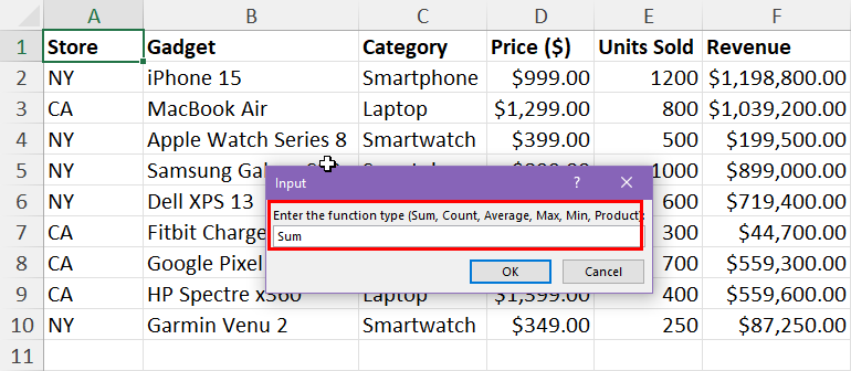 Function VBA for subtotal