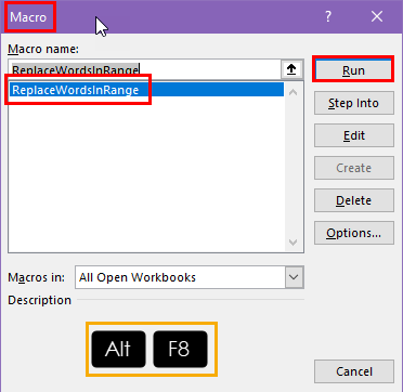 Macro dialog