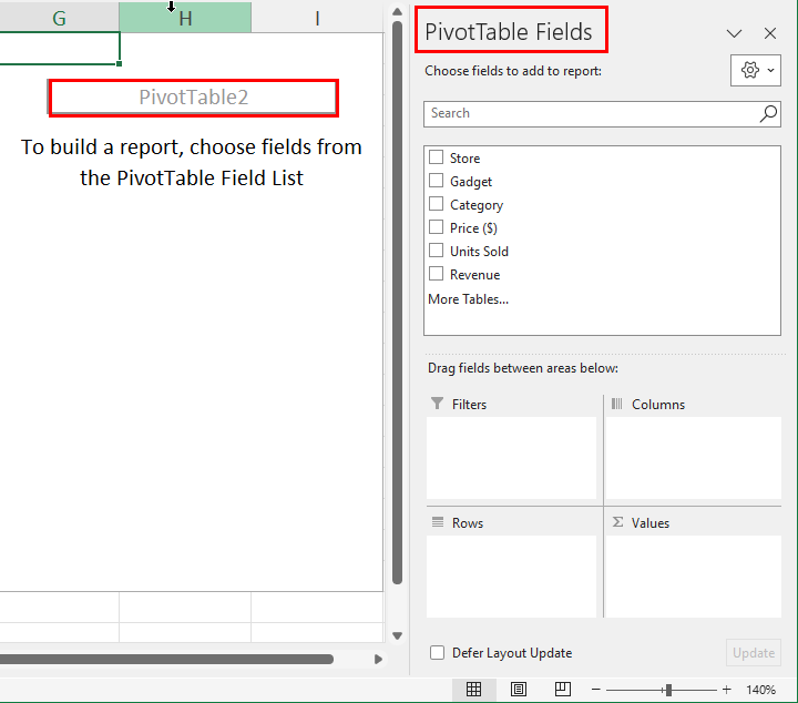PivotTable Fields panel