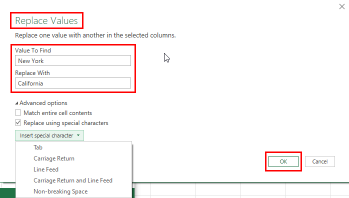 Replace Values wizard
