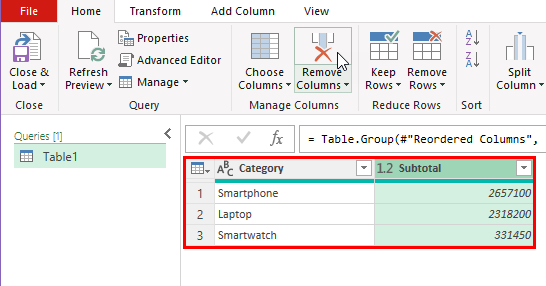 Subtotals in Excel using Power Query