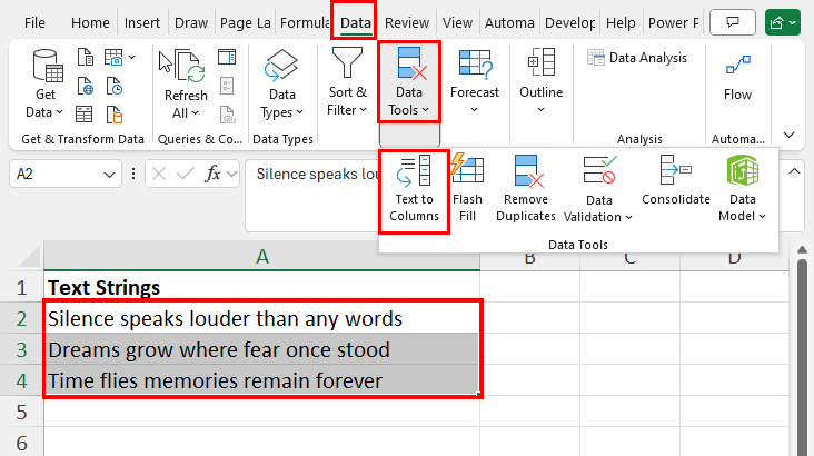 Text to Columns command