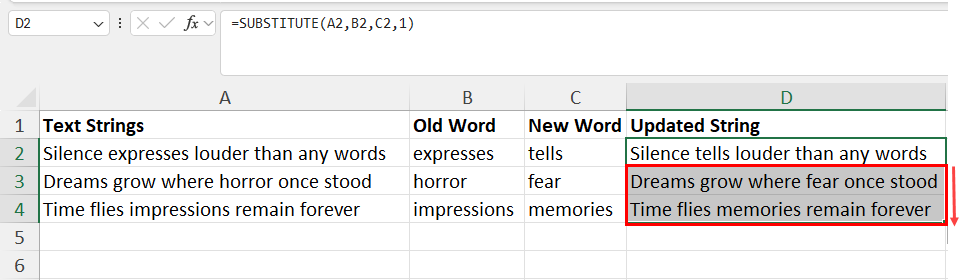 Use fill handle to copy formula