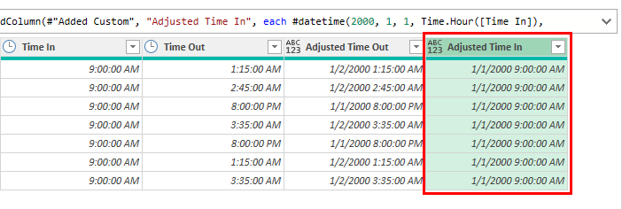 Adding Adjusted Time In column