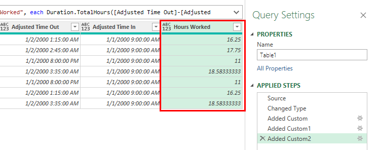 Calculated hours worked in Power Query
