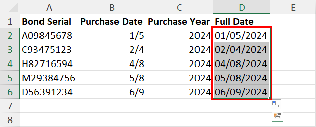 Concatenate date and year