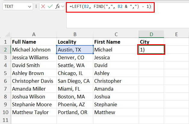 Creating a LEFT formula for non space