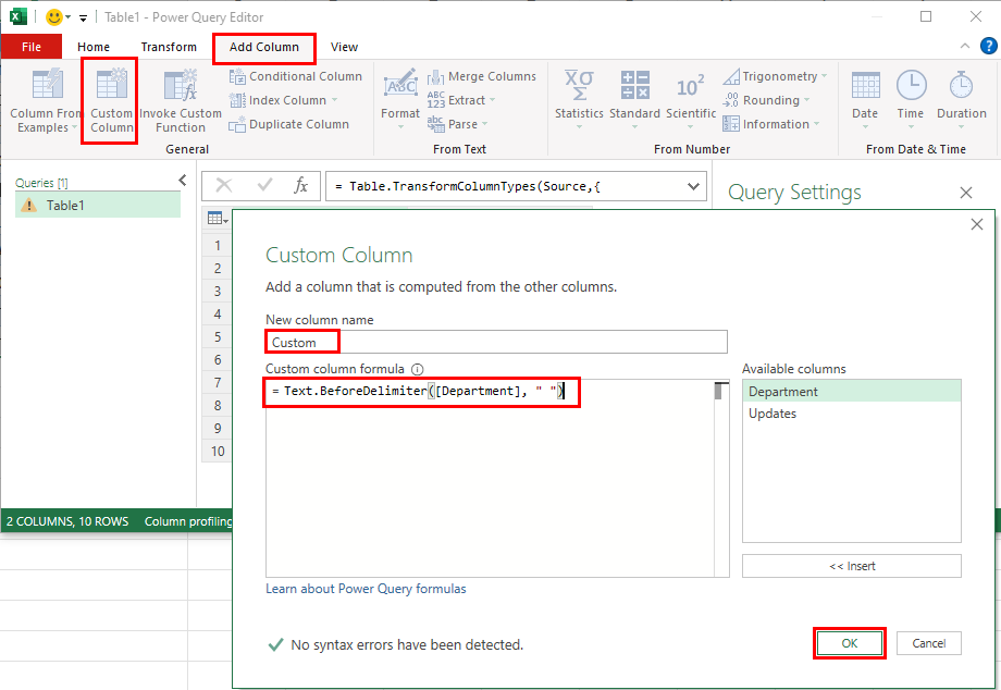 Custom column wizard