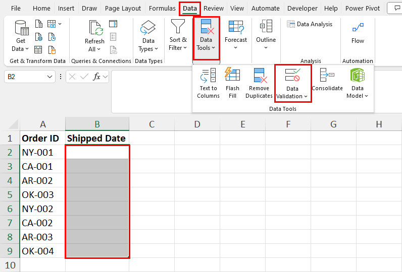 Data Validation command
